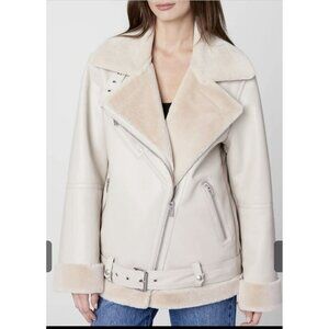 Blank NYC $188 Faux Fur Lined Beige Faux Leather Moto Jacket Sz Large NWT